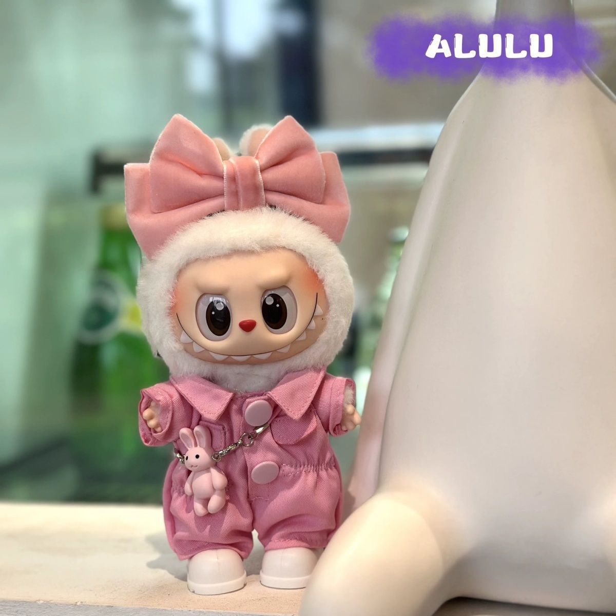 4-Piece Pink Bunny Outfit Set for 17cm ALULU Doll – Includes Headband, Jumpsuit, Shoes, and Bunny Bag (Doll Not Included)