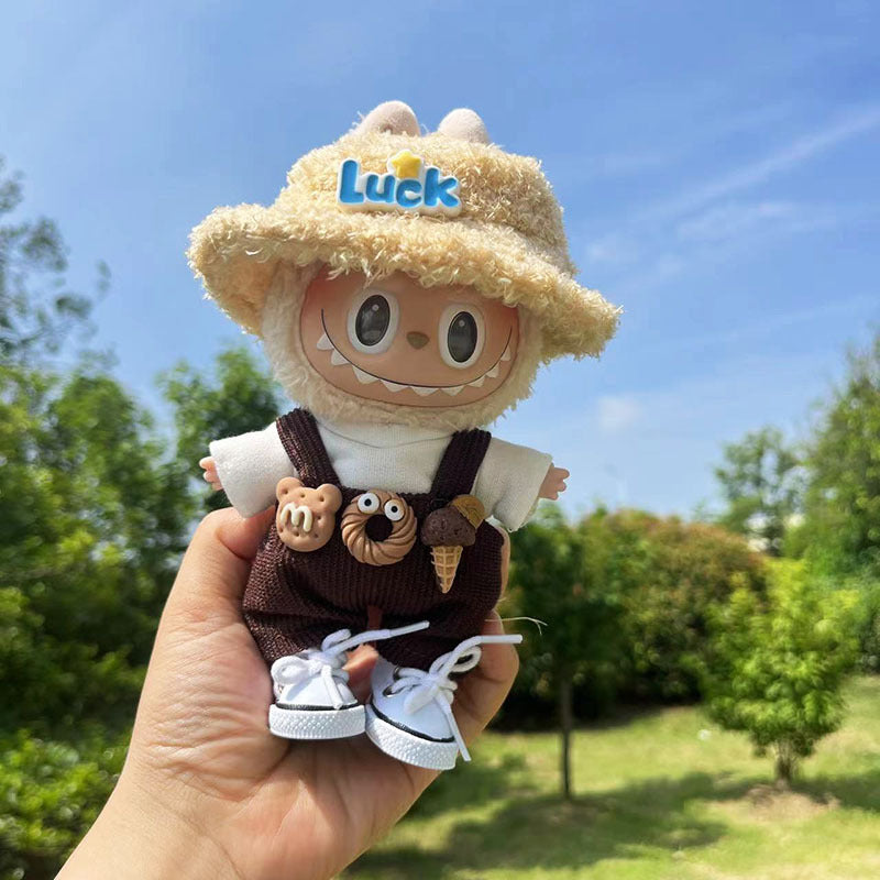 Labubu 4-Piece Street Style Set – Adorable Hat, Tee, Suspender Pants & Sneakers for 17cm/6.69inch Dolls