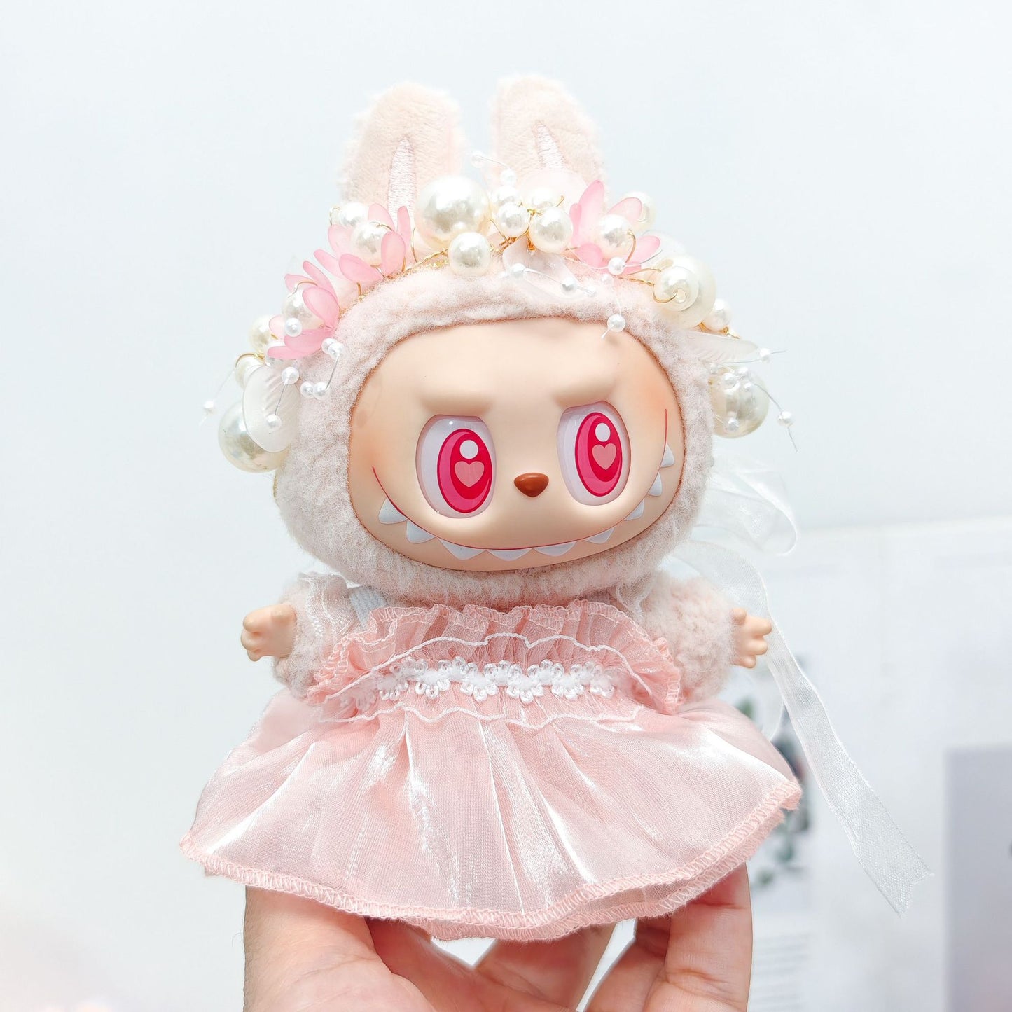 Elegant Pearl Headband & Tulle Dress Set for 17cm/6.69inch Dolls – 2-Piece Outfit, Fairy Princess Style (Doll Not Included)
