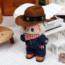 4-Piece Cowboy Outfit Set for 17cm/6.69inch Labubu Doll – Western Style Hat, Jacket, Pants & Shoes