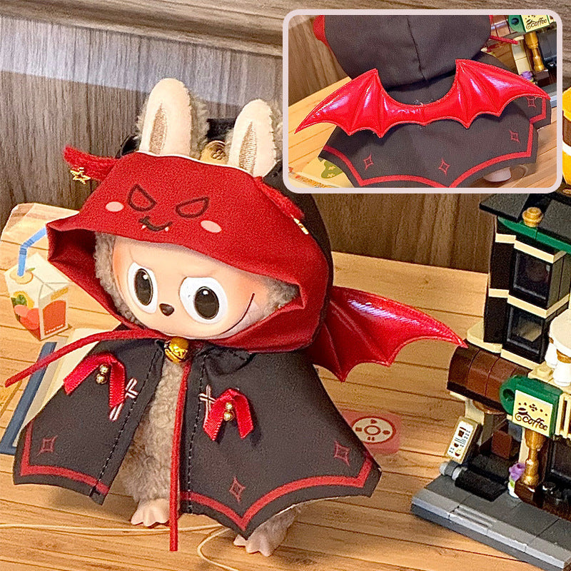 2-Piece Devil Cape Outfit for 17cm ALULU Doll – Gothic Red & Black Cloak with Hood and Bat Wings (Doll Not Included)
