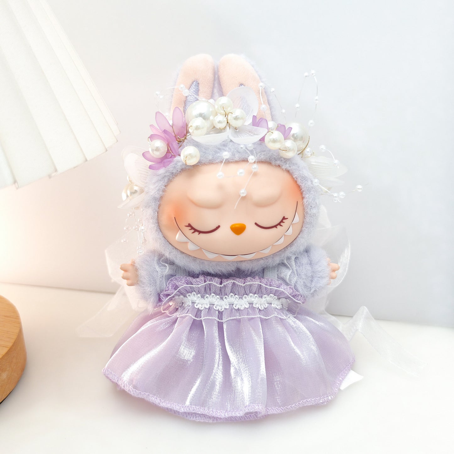 Elegant Pearl Headband & Tulle Dress Set for 17cm/6.69inch Dolls – 2-Piece Outfit, Fairy Princess Style (Doll Not Included)