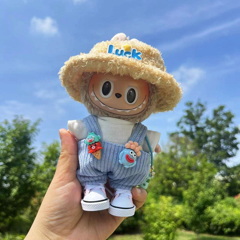 Labubu 4-Piece Street Style Set – Adorable Hat, Tee, Suspender Pants & Sneakers for 17cm/6.69inch Dolls