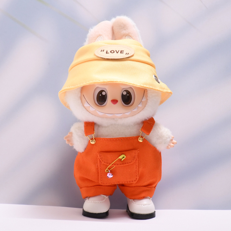 3-Piece Set for 17cm/6.69inch Labubu Dolls – Hat, Overalls, White Shoes – No Doll Included – Available in 7 Colors