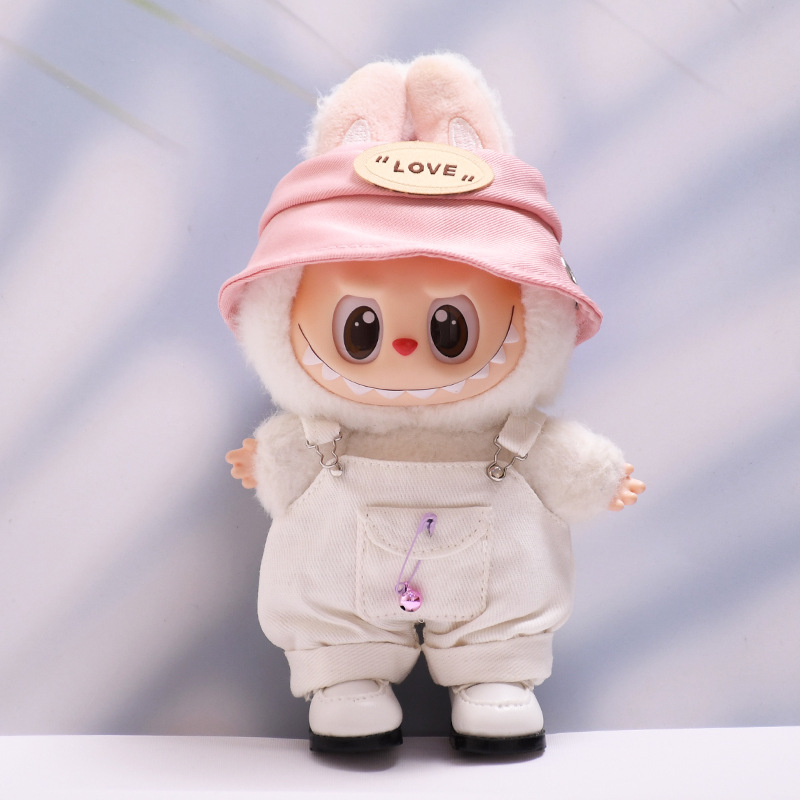 3-Piece Set for 17cm/6.69inch Labubu Dolls – Hat, Overalls, White Shoes – No Doll Included – Available in 7 Colors