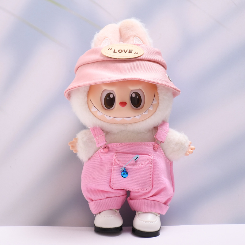 3-Piece Set for 17cm/6.69inch Labubu Dolls – Hat, Overalls, White Shoes – No Doll Included – Available in 7 Colors