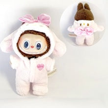 Labubu Plush Bunny Onesie – Pink 1-Piece Fleece Romper for 17cm/6.69inch Dolls with Bow & “LOVE” Patch