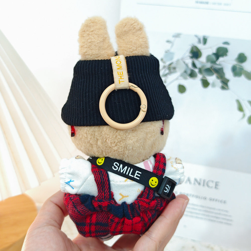 5-Piece Outfit Set for 17cm/6.69inch Dolls – Includes Beanie Hat, Glasses, Plaid Overall Suit, Canvas Shoes, and Camera or Bottle Pendant (Doll Not Included)