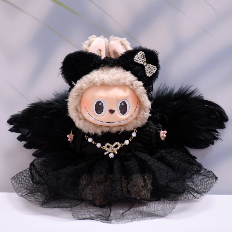 4-Piece Halloween Devil Princess Outfit Set for 17cm/6.69inch Labubu Doll – Includes Tulle Dress, Devil Wings, Cat Ear Headband & Necklace (Doll Not Included)