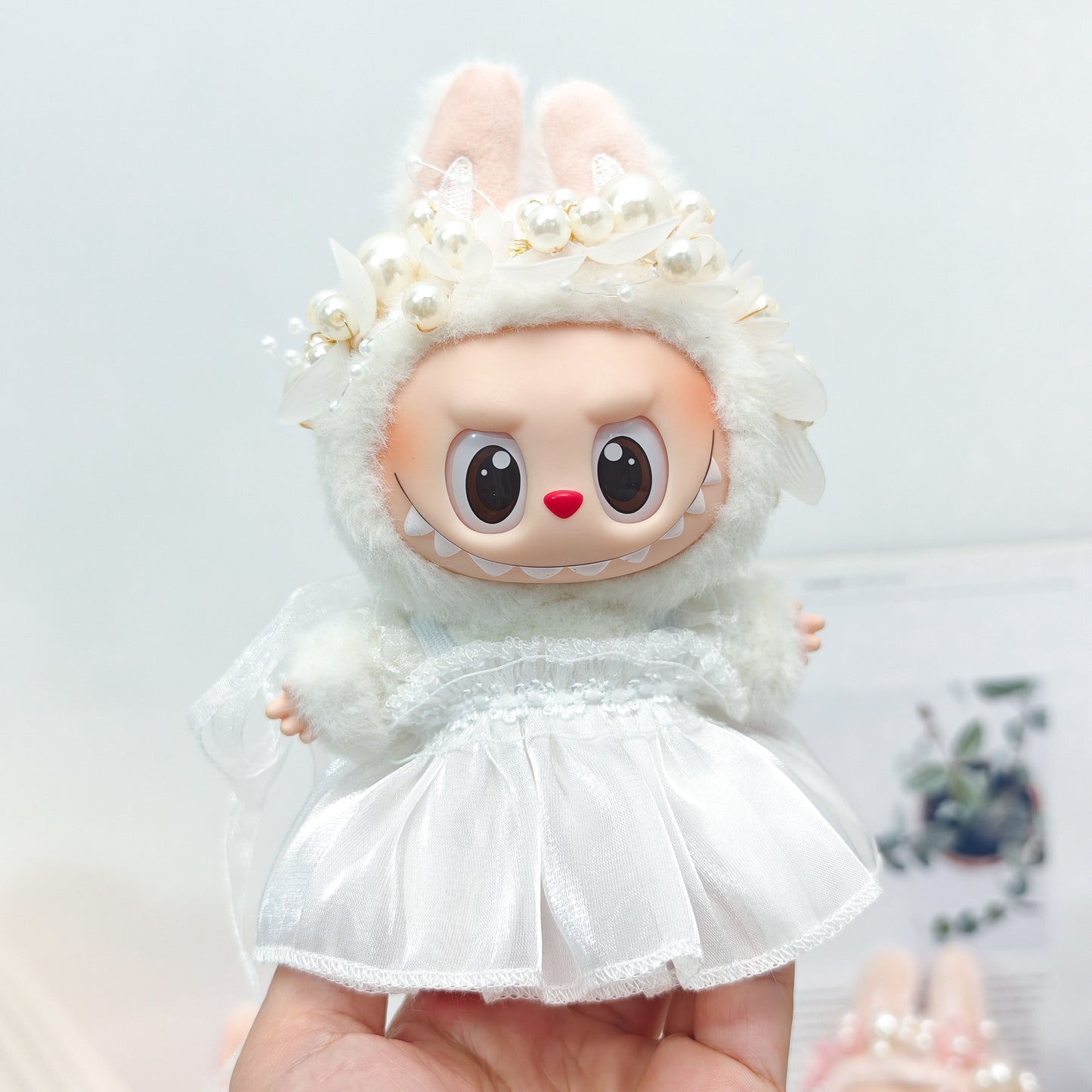 Elegant Pearl Headband & Tulle Dress Set for 17cm/6.69inch Dolls – 2-Piece Outfit, Fairy Princess Style (Doll Not Included)