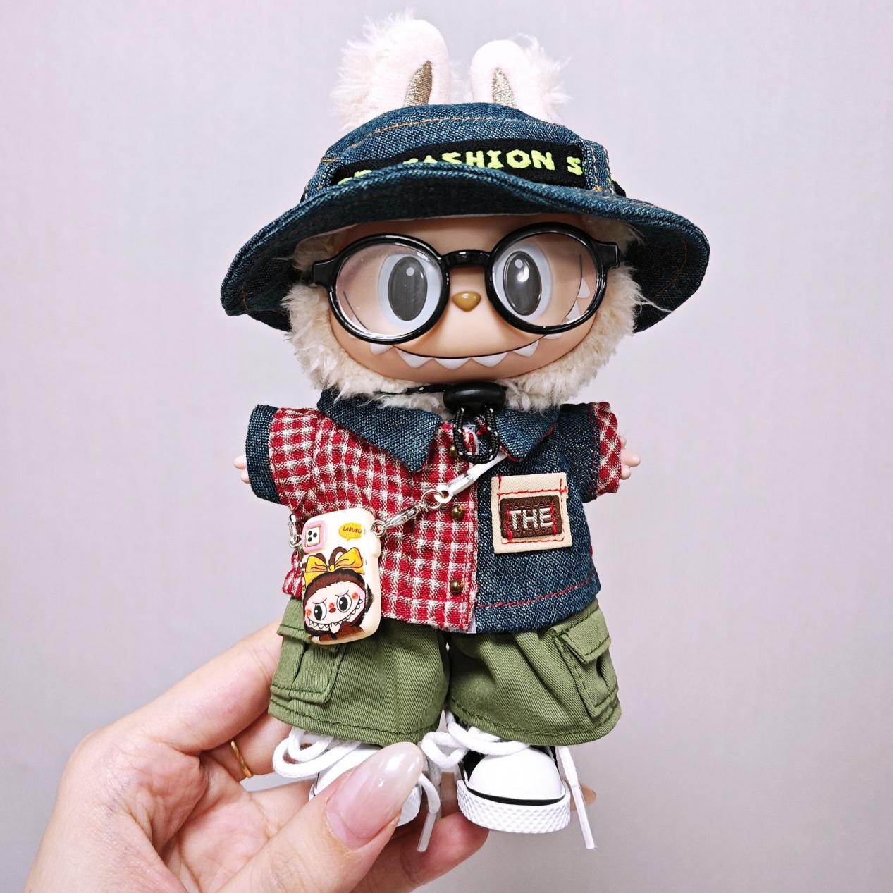 6-Piece Trendy Outfit Set for 17cm/6.69inch Labubu Dolls (Doll Not Included) – Shirt, Hat, Pants & Accessories (Unisex)