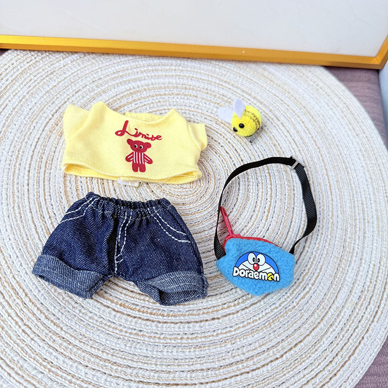Labubu 5-Piece Honeybee Streetwear Set – Cute Cartoon Outfit with Cap, Top, Bag & Shoes for 17cm/6.69inch Dolls