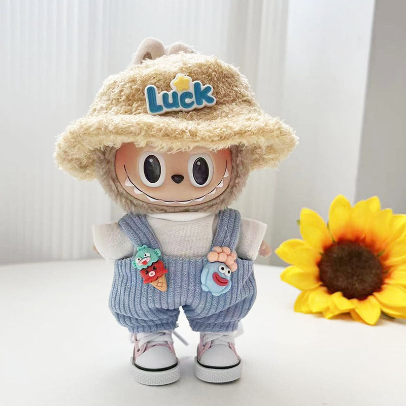Labubu 4-Piece Street Style Set – Adorable Hat, Tee, Suspender Pants & Sneakers for 17cm/6.69inch Dolls