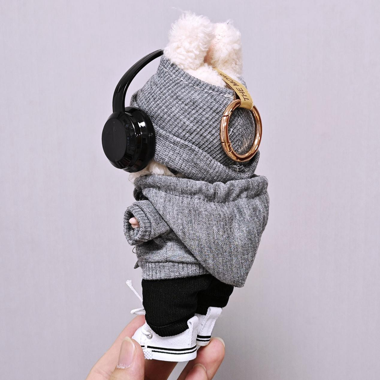 Gray 6-Piece Labubu Doll Outfit Set for 17cm/6.69inch – Hat, Hoodie, Shoes & Accessories (Doll Not Included)