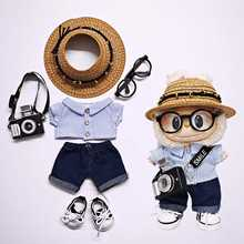 6-Piece Summer Outfit Set for 17cm Labubu – Hat, Shirt, Pants, Shoes, Bag & Glasses (Doll Not Included)