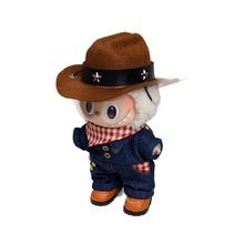 4-Piece Cowboy Outfit Set for 17cm/6.69inch Labubu Doll – Western Style Hat, Jacket, Pants & Shoes