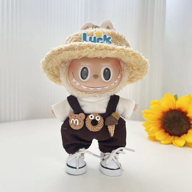 Labubu 4-Piece Street Style Set – Adorable Hat, Tee, Suspender Pants & Sneakers for 17cm/6.69inch Dolls