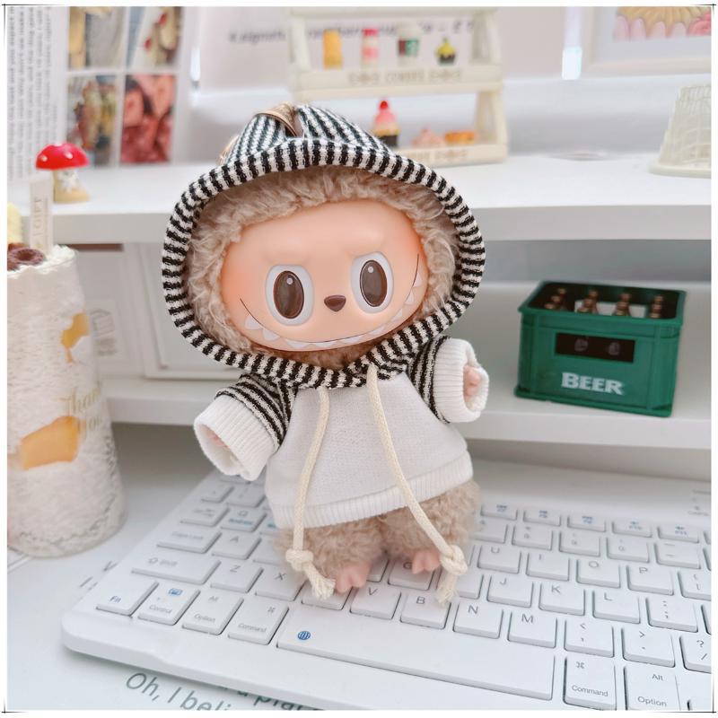 4-Piece Doll Outfit Set – 17cm、6.69inch Labubu Clothes with Hoodie, Denim Overalls, Hat & Shoes