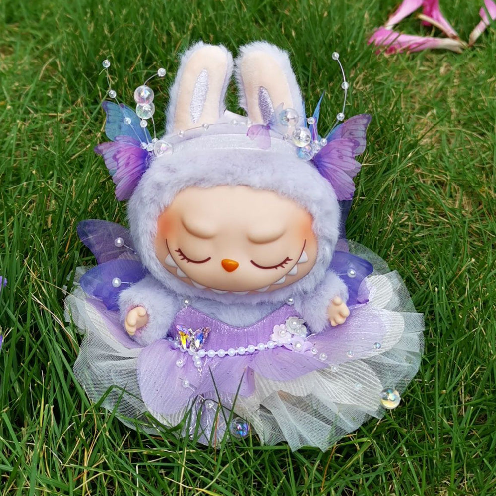 Purple Butterfly Fairy Dress Set for 17cm/6.69inch Labubu Doll – Wings, Crown & Layered Tulle Skirt (Doll Not Included)