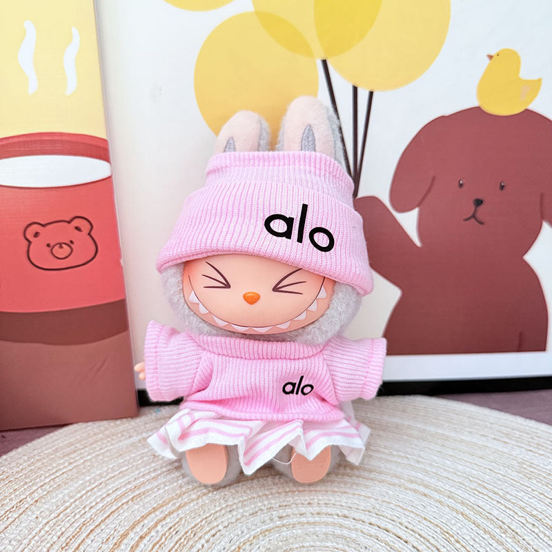 Doll Clothing Set – Pink Knit Top with Matching Beanie and Striped Skirt for Casual Styling – 3-Piece Outfit (Doll Not Included)
