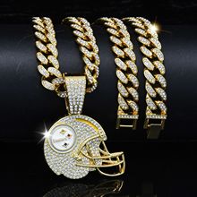 NFL ピッツバーグ・スティーラーズ フルダイヤモンド NFL ボールキャップネックレス ヒップホップ キューバンチェーン