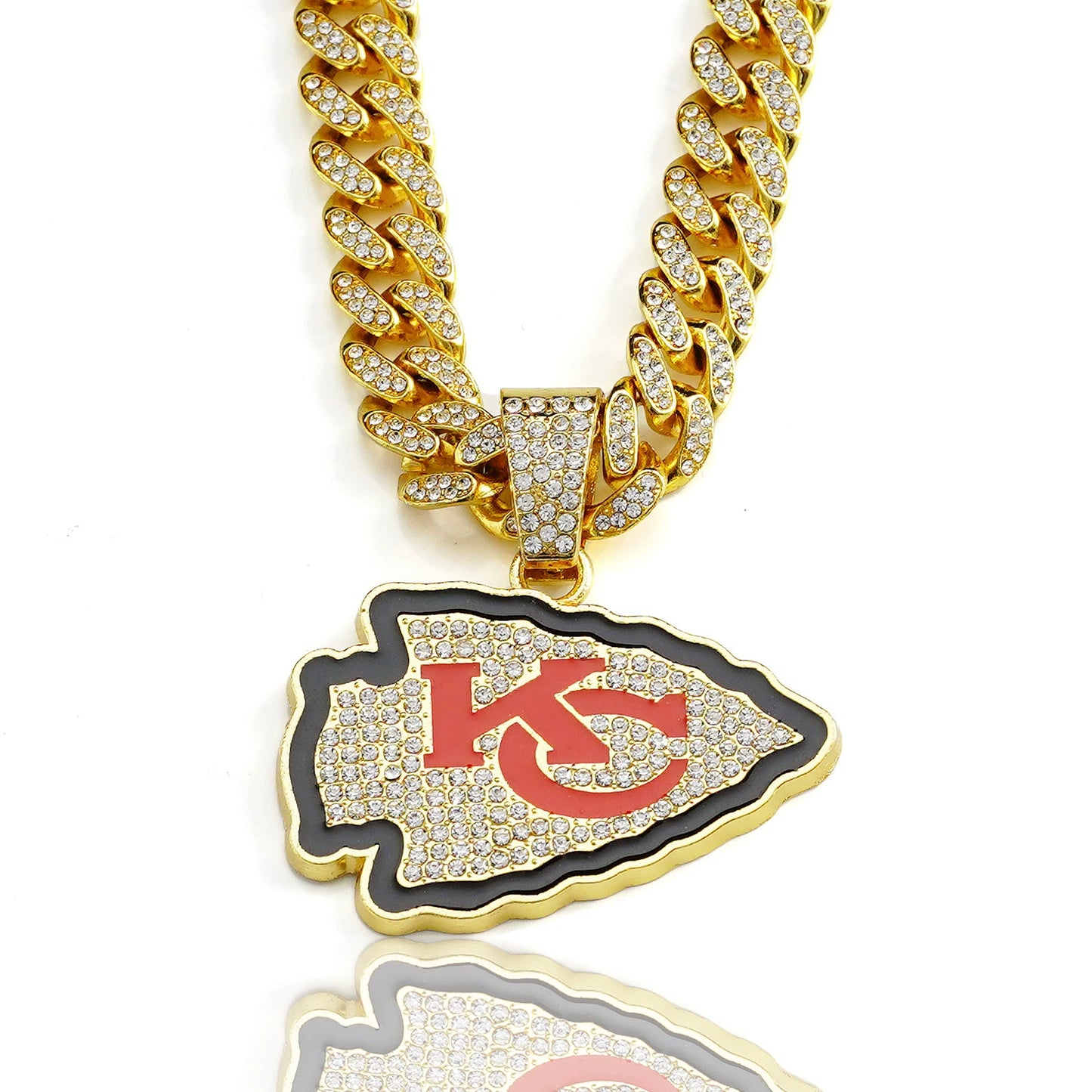 NFL カンザスシティ・チーフス ダイヤモンド オイルドリップ KC ラグビーチームネックレス メンズ ニッチ 高級 ヒップホップ キューバチェーン