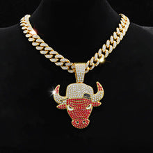 NBA Chicago Bulls Red bull head basketball team necklace Hip Hop Cuban chain