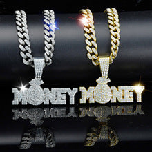 Money Full diamond dollar money letter necklace Hip Hop Cuban chain