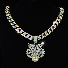 Diamond-filled tiger head necklace Hip Hop Cuban chain