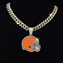 NFL Cleveland Browns Full Diamond Brown Rugby Team Necklace Hip Hop Cuban Chain