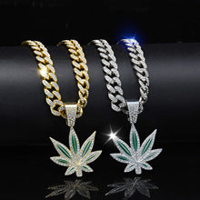 Red and blue dripping oil maple leaf necklace hip hop Cuban chain