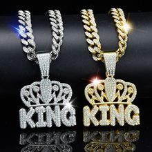 King Full Diamond Crown King Necklace Hip Hop Cuban Chain