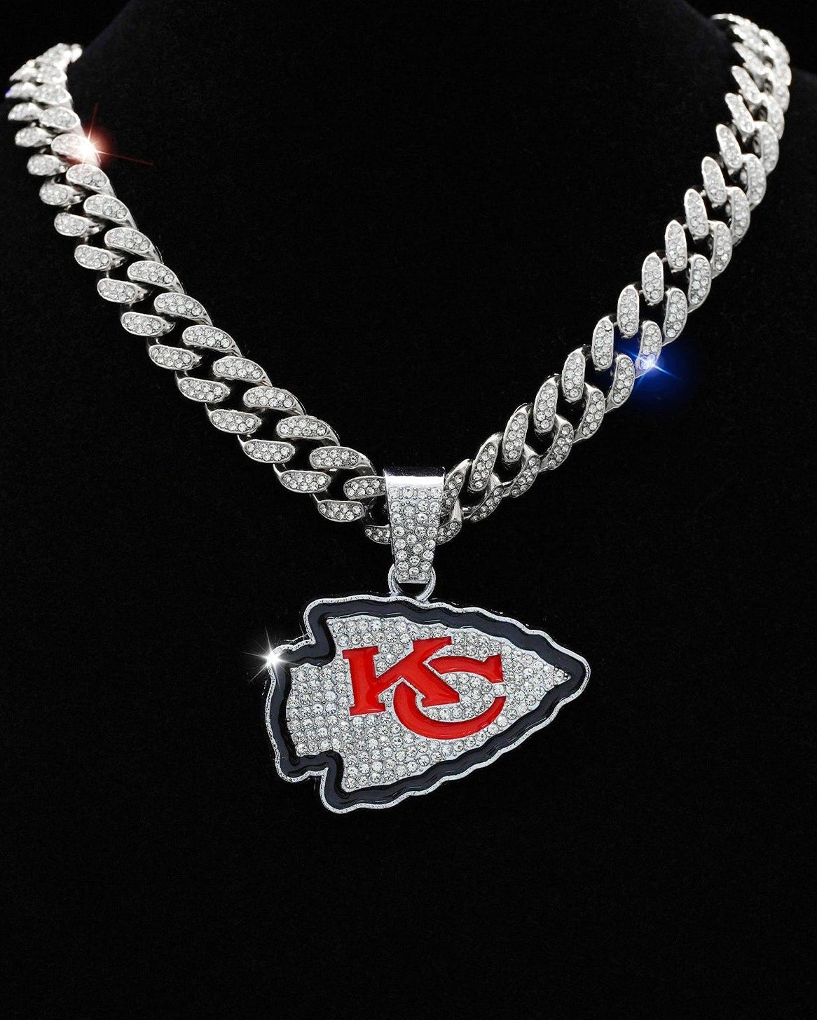 NFL カンザスシティ・チーフス ダイヤモンド オイルドリップ KC ラグビーチームネックレス メンズ ニッチ 高級 ヒップホップ キューバチェーン