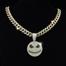 Diamond Demon Smiley Face Emoji Necklace Hip Hop Cuban Chain