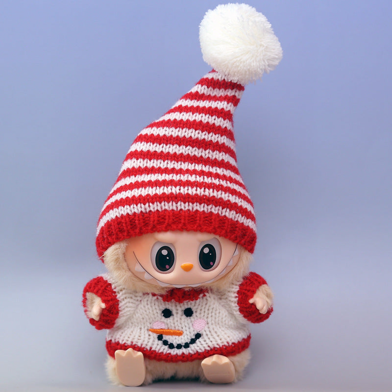 2-Piece Christmas Knit Outfit Set for 17cm ALULU Doll – Includes Striped Hat and Festive Sweater (Elf or Snowman Design, Doll Not Included)