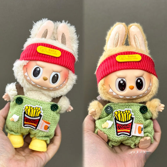 3-Piece Labubu Doll Outfit Set – French Fries Overalls + Red Headband + Yellow Shoes for 17cm/6.69inch Dolls