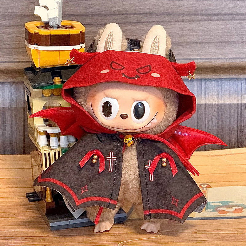 2-Piece Devil Cape Outfit for 17cm ALULU Doll – Gothic Red & Black Cloak with Hood and Bat Wings (Doll Not Included)