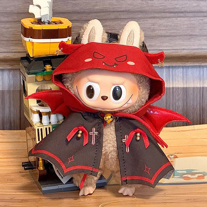 2-Piece Devil Cape Outfit for 17cm ALULU Doll – Gothic Red & Black Cloak with Hood and Bat Wings (Doll Not Included)