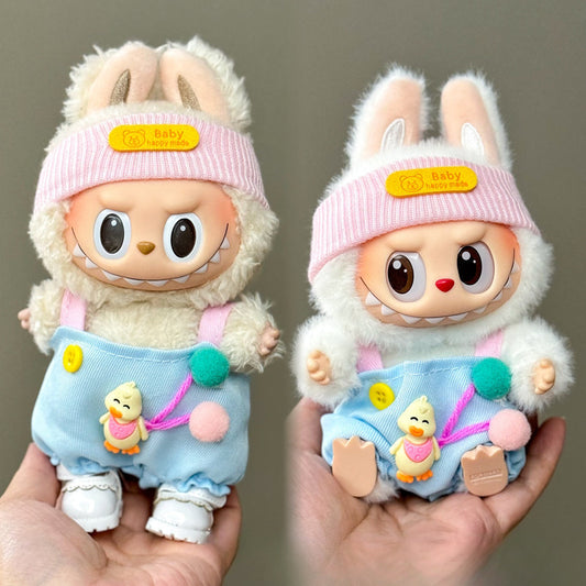 3-Piece Cute Duckling Overall Set for 17cm/6.69inch Labubu – Headband + Overalls + Pom-Pom Details (Doll Not Included)