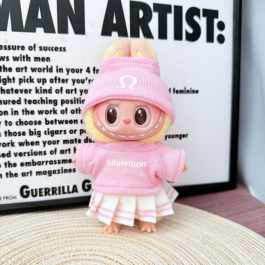 3-Piece Doll Outfit Set – Pink Knit Top, Matching Beanie, and Striped Skirt for Sporty Casual Styling (Doll Not Included)