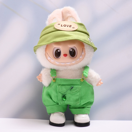 3-Piece Set for 17cm/6.69inch Labubu Dolls – Hat, Overalls, White Shoes – No Doll Included – Available in 7 Colors
