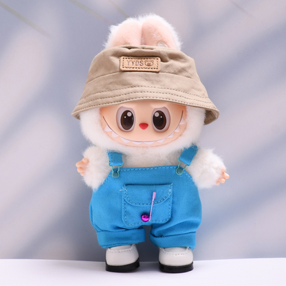 3-Piece Set for 17cm/6.69inch Labubu Dolls – Hat, Overalls, White Shoes – No Doll Included – Available in 7 Colors