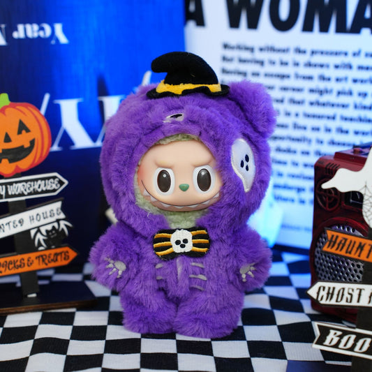 2-Color Halloween Bear Onesie Set for 17cm/6.69inch Dolls – Magic Purple & Orange Devil Rompers (Dolls Not Included)
