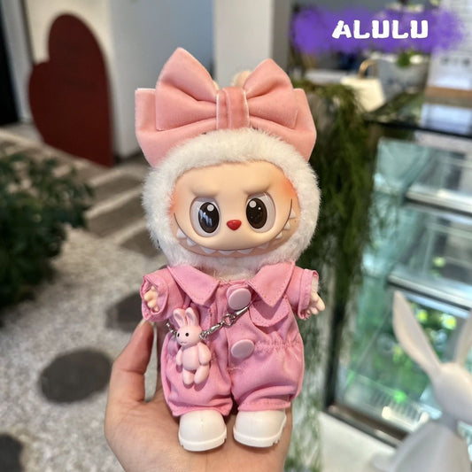 4-Piece Pink Bunny Outfit Set for 17cm ALULU Doll – Includes Headband, Jumpsuit, Shoes, and Bunny Bag (Doll Not Included)