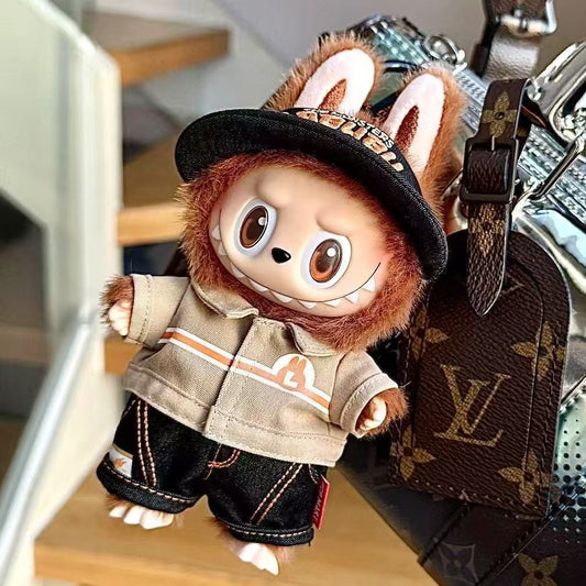 3-Piece Convenience Store Style Doll Outfit for 17cm/6.69inch Labubu – Includes Hat, Jacket & Jeans (Doll Not Included)