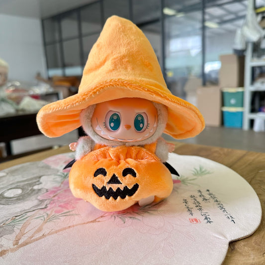 2-Piece Halloween Pumpkin Outfit Set for 17cm/6.69inch Dolls – Includes Witch Hat & Pumpkin Skirt – Doll Not Included