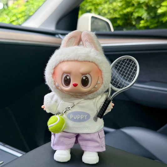 5-Piece Tennis Outfit Set for 17cm/6.69inch Labubu Doll – Includes Hoodie, Shorts, Racket, Ball & Shoes (Purple Theme, Doll Not Included)