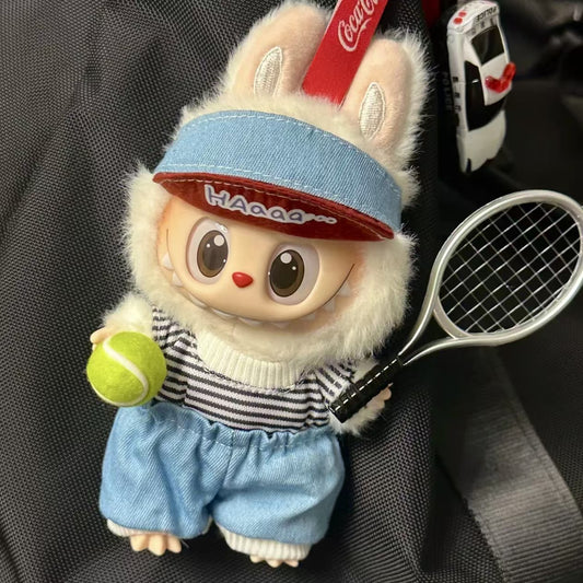 5-Piece Tennis Outfit Set for 17cm/6.69inch Labubu Doll – Blue Sporty Style with Shirt, Shorts, Tennis Ball, Racket & Shoes (Doll Not Included)
