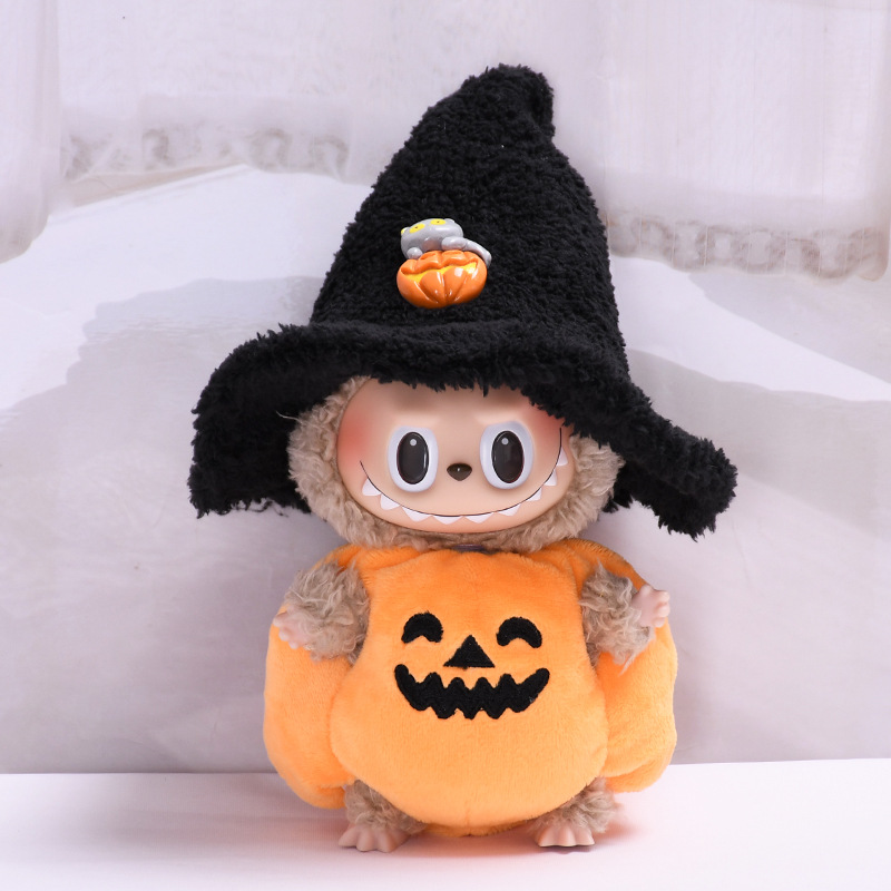 Halloween Pumpkin Costume Set for Labubu Dolls - 2-Piece Hat & Outfit Set, Fits 17cm/6.69inch, No Doll Included, Perfect for Halloween Celebration