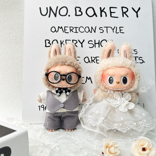 2-Set Wedding Couple Doll Outfit – Bride Gown & Groom Suit with Accessories for 17cm Dolls (Doll Not Included)